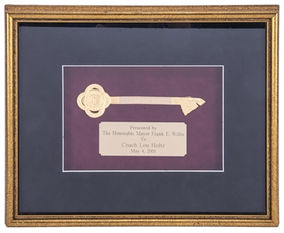 2001 The City of Florence Key To The City Presented To Lou Holtz Framed To 15 x 12 (Holtz LOA)